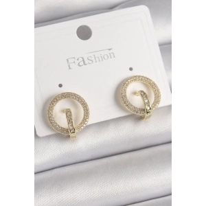 Pirinç Gold Renk Zirkon Taşlı Halka Model Kadın Küpe