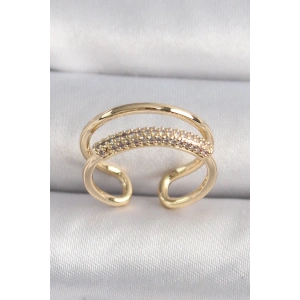 Pirinç Gold Renk Zirkon Taşlı Kadın Yüzük