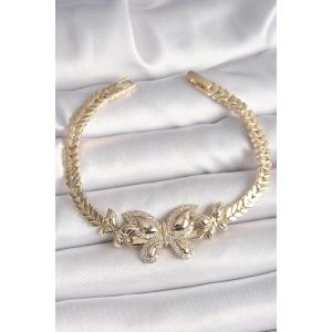 Pirinç Gold Renk Zirkon Taşlı Kelebek Model Kadın Bileklik