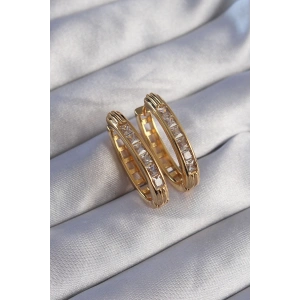 Pirinç Gold Renk Zirkon Taşlı Oval Model Küpe