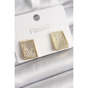 Pirinç Gold Renk Zirkon Taşlı Plaka Model Kadın Küpe