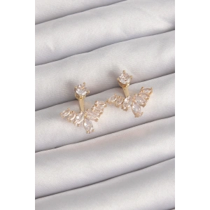 Pirinç Gold Renk Zirkon Taşlı V Model Küpe