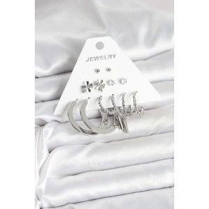 Pirinç Gümüş Renk 6 Çift Kadın Küpe Seti