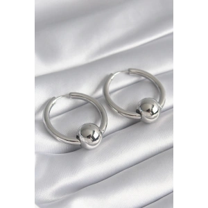 Pirinç Gümüş Renk Halka Top Model Kadın Küpe