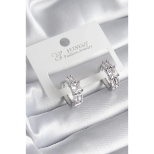 Pirinç Gümüş Renk Kare Zirkon Taşlı Kadın Küpe