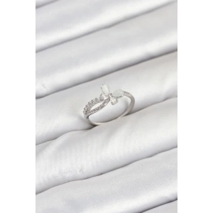 Pirinç Gümüş Renk Kelebek Zirkon Taşlı Kadın Yüzük