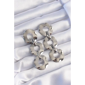 Pirinç Gümüş Renk Oval Ayna Model Sallantılı Küpe