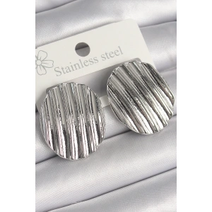 Pirinç Gümüş Renk Sallantı İşlemeli Daire Plaka Model Kadın Küpe