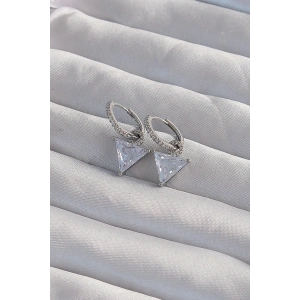 Pirinç Gümüş Renk Üçgen Zirkon Taşlı Sallantılı Halka Küpe