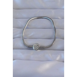Pirinç Gümüş Renk Zirkon Taşlı Charm Bileklik