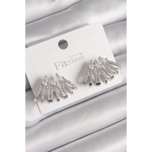 Pirinç Gümüş Renk Zirkon Taşlı Deniz Kabuğu Model Kadın Küpe