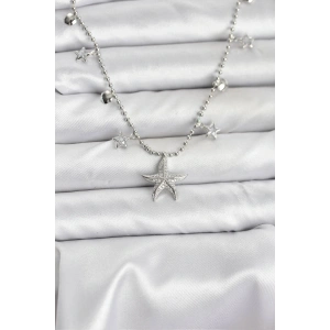 Pirinç Gümüş Renk Zirkon Taşlı Deniz Yıldızı Model Kadın Kolye
