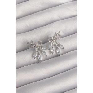 Pirinç Gümüş Renk Zirkon Taşlı Fiyonk Küpe