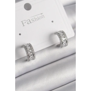 Pirinç Gümüş Renk Zirkon Taşlı Halka Model Kadın Küpe