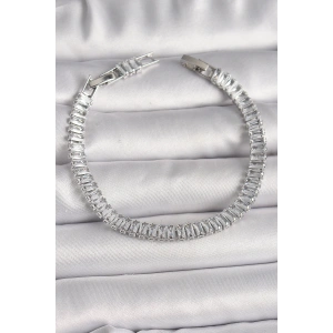 Pirinç Gümüş Renk Zirkon Taşlı Su Yolu Model Kadın Bileklik