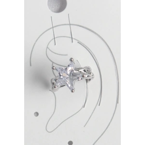 Pirinç Gümüş Renk Zirkon Taşlı Yıldız Model Kadın Kıkırdak Küpe