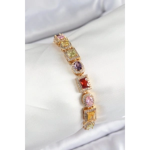 Pirinç Karışık Zirkon Taşlı Baget Model Gold Renk VIP Seri Kadın Bileklik