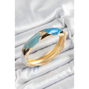 Pirinç Mavi Beyaz Mineli Baklava Model Gold Renk Kadın Kelepçe