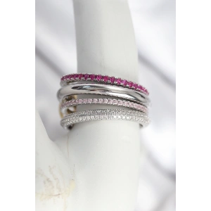 Pirinç Gümüş Renk Zirkon Taşlı 4Lü Kadın Yüzük