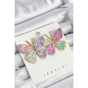 Pirinç Rainbow Kelebek Model Gold Renk Kadın Hasır Küpe