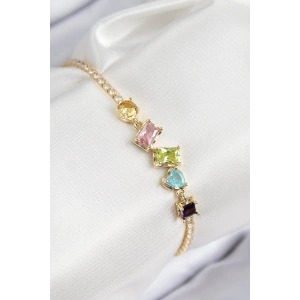 Pirinç Renkli Zirkon Taşlı Geometrik Model Gold Renk Kadın Bileklik