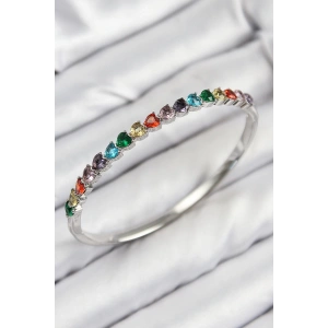 Pirinç Renkli Zirkon Taşlı Kalp Model Gümüş Renk Kadın Kelepçe