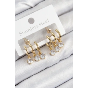 Pirinç Sallantılı Zirkon Taşlı Model Gold Renk Kadın Küpe