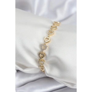 Pirinç VIP Seri Gold Renk Sıralı Kalp Model Kadın Bileklik