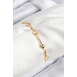 Pirinç Zirkon Taşlı Daire Model Gold Renk Asansörlü Kadın Bileklik