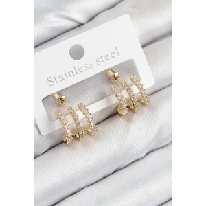 Pirinç Zirkon Taşlı Model Gold Renk Kadın Küpe