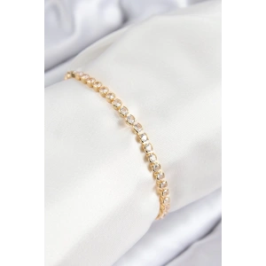 Pirinç Zirkon Taşlı Sıralı Model Gold Renk Asansörlü Kadın Bileklik