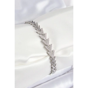 Pirinç Zirkon Taşlı Sıralı Ok Model Gümüş Renk Kadın Bileklik