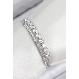 Pirinç Zirkon Taşlı Su Yolu Model Gümüş Renk Kadın Bileklik