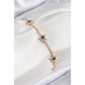 Pirinç Zirkon Taşlı Yıldız Model Gold Renk Kadın Bileklik