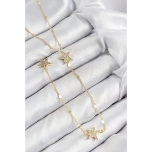 Pirinç Zirkon Taşlı Yıldız Model Gümüş Renk Y Kolye