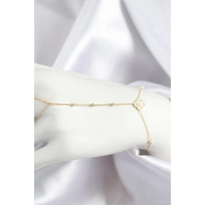 Pirinç Zirkon Taşlı Yonca Model Gold Renk Şahmeran