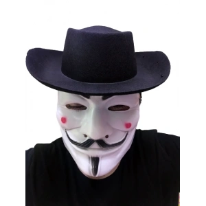 Siyah Renkli Delikli Çocuk Boy Vendetta Şapkası Ve Vendetta Maskesi