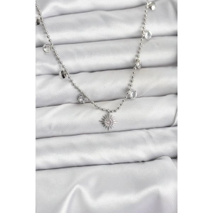 Zirkon Taşlı Kutup Yıldızı Model Pirinç Gümüş Renk Kadın Kolye