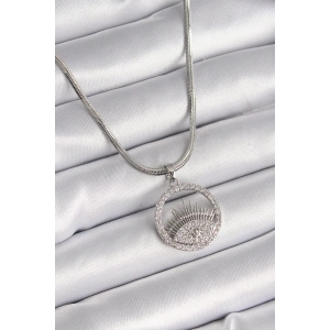 316L Çelik Gümüş Renk İtalyan Zincir Zirkon Taşlı Göz Model Kadın Kolye