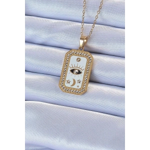 316l Çelik Zincir Altın Renk Mineli Zirkon Taşlı Göz Figür Tarot Kolye