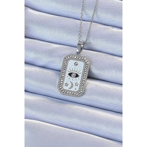 316l Çelik Zincir Gümüş Renk Mineli Zirkon Taşlı Göz Figür Tarot Kolye