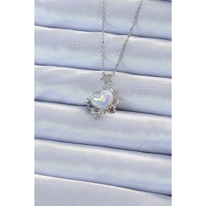 316l Çelik Zincir Gümüş Renk Zirkon Taşlı Gezegen Görünümlü Kalp Kolye