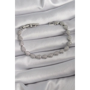 Pirinç Gümüş Renk Zirkon Taşlı Damla Model VIP Seri Kadın Bileklik