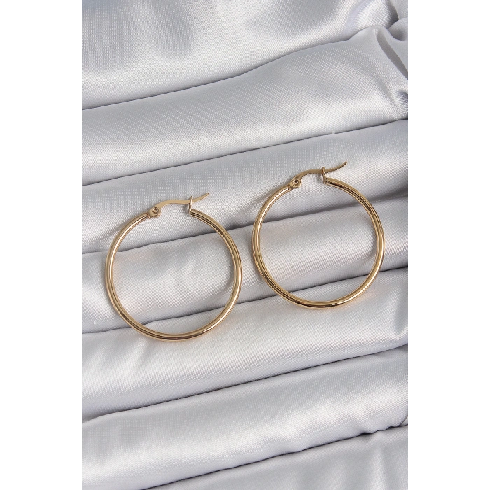 316 Çelik Gold Renk 33 mm Kadın Halka Model Kadın Küpe