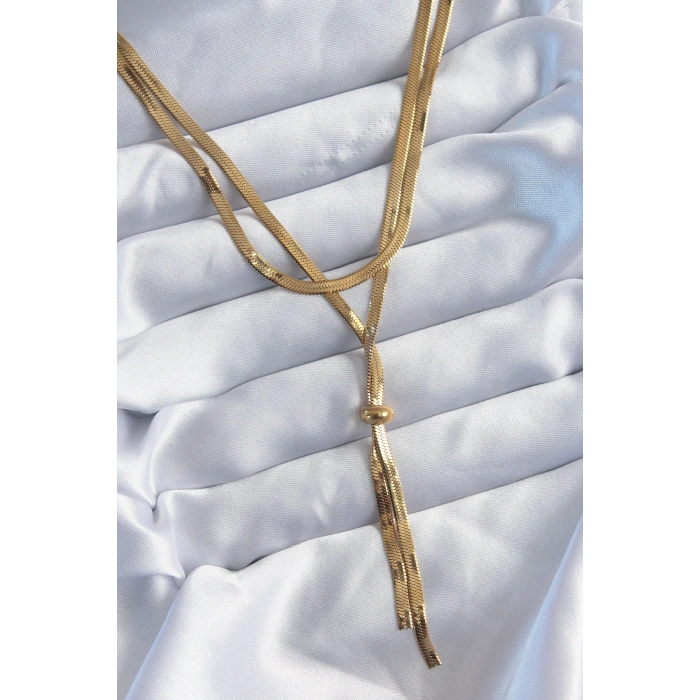 316l Çelik Gold Renk 2li İtalyan Zincir Asansör Model Sallantı Detay Kadın Kolye