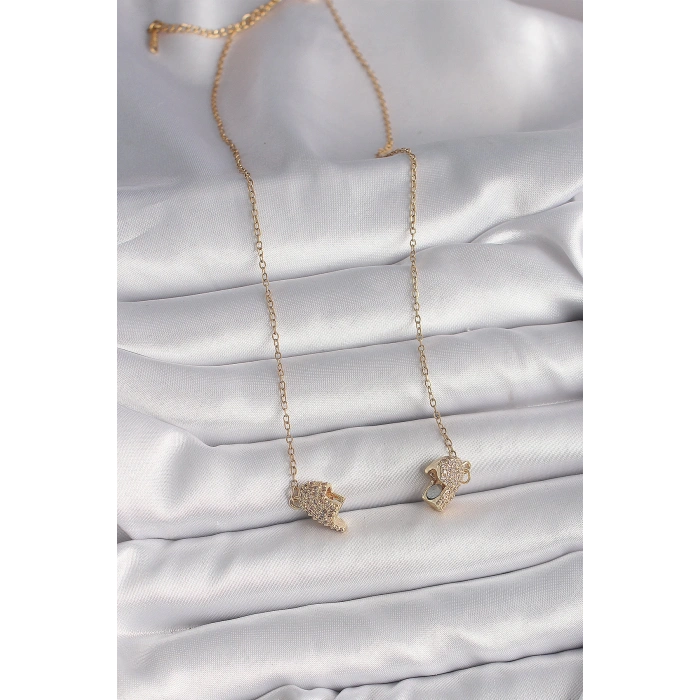 316L Çelik Gold Renk Zincir Zirkon Taşlı Mıknatıslı Kalp Model Kadın Kolye