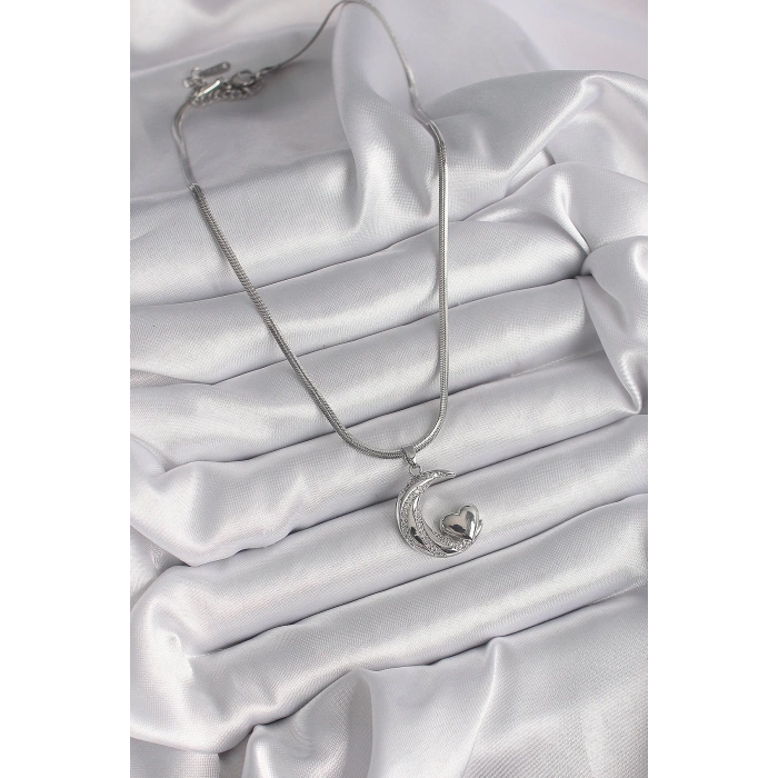 316l Çelik Gümüş Renk İtalyan Zincir Zirkon Taşlı Halil Figür Kalp Detay Kadın Kolye