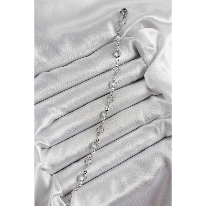 Pirinç Gümüş Renk Zirkon Taşlı Bileklik