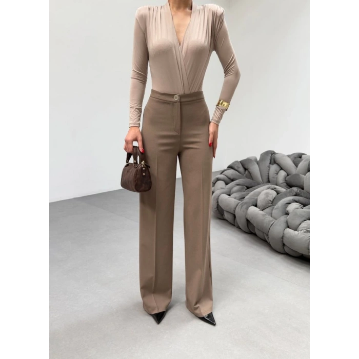 230 Gr Poly Viscose Lycra Metal Düğme Palazzo Pantolon