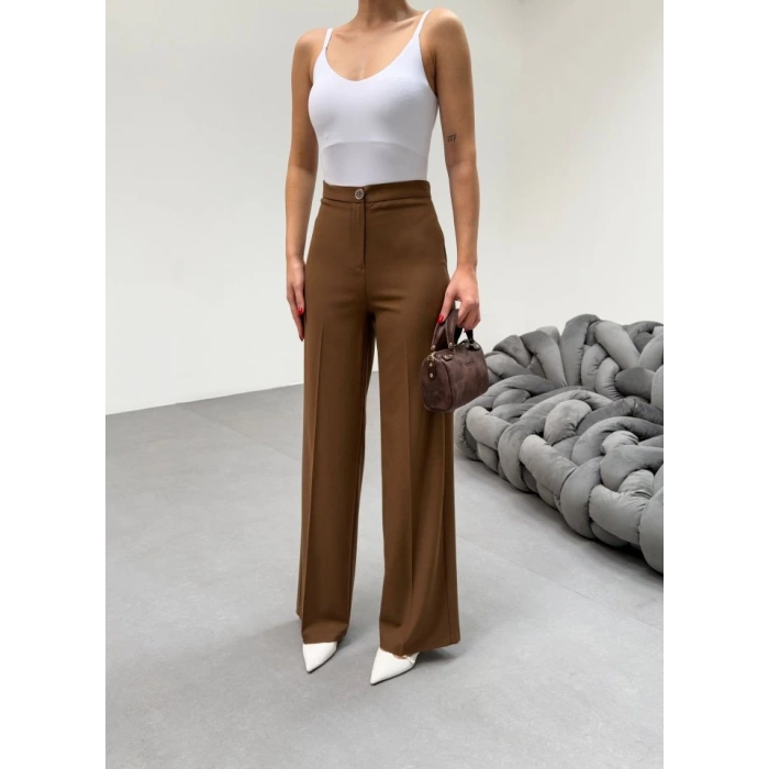 230 Gr Poly Viscose Lycra Metal Düğme Palazzo Pantolon